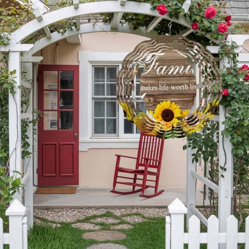 Yellow Sunflowers Wind Spinners Outdoor Family Brown Wood Striped Countryside 3D Stainless Steel Wind Spinner for Yard Kinetic Sculpture Hanging Spinning Ornament for Garden Patio Porch 12 Inch - Image 4