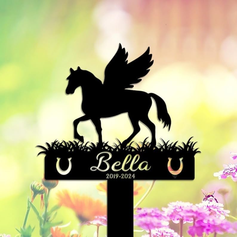 Personalized Memorial Plaques for Outdoors Horse with Wings Grave Marker Metal Garden Stakes Horse Memorial Gifts Sympathy Gifts for Loss of Horse (Horse) - Image 3