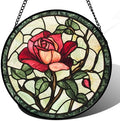 Stained Glass Window Hanging Red Rose Suncatcher Gifts for Women 9.8" by amderven