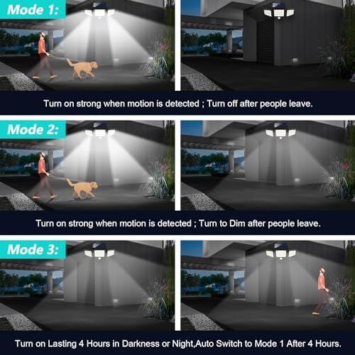 Tuffenough Solar Outdoor Lights 2500LM 210 LED Security Lights with Remote Control,3 Heads Motion Sensor Lights, IP65 Waterproof,270° Wide Angle Flood Wall Lights with 3 Modes(2 Packs) - Image 5