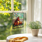 Chestnut Morgan Horse Resting Near barn Window Square Suncatcher – Stained Glass Style Window Panel with Pastoral Scene, Custom Decorative Hanging Art for Equestrian Home, Christmas Y19Vql - Image 3