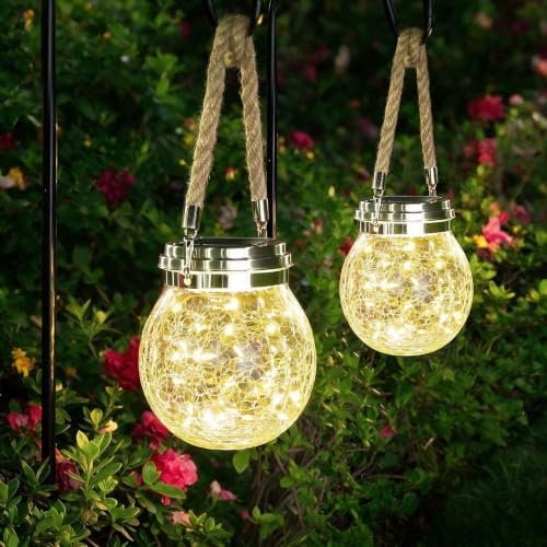 ROSHWEY Solar Lantern, 2 Pack Outdoor Lanterns with 30 LED Waterproof Garden Decor Patio Solar Lights Outdoor Decorative Backyard Outdoor Hanging, Warm Light by ROSHWEY