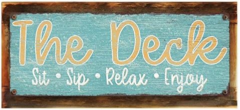 Homebody Accents Framed and Sun Protected The Deck - Sit, Sip, Relax, Enjoy Metal Sign, Framed and Sun Protected 6”x16, Sip, Relax, Enjoy Metal Sign, Outdoor Living, Porch, Patio, Deck by HomebodyAccents