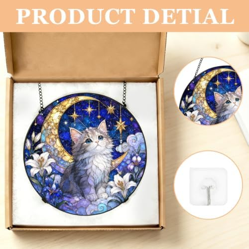 Custom Stained Glass Cat Suncatcher, Cat Window Hanging Ornament, Personalzied Pet Portrait Glass Art Decor Sun Catcher for Cat Lovers Cats Mom Birthday Pet Sympathy Gifts for Pet Owner 11.81" - Image 6