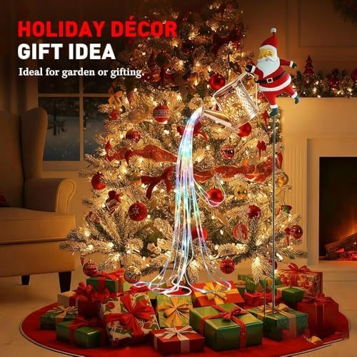 Solar Santa Claus Watering Can Light, Vintage Metal Outdoor Hanging Lantern for Garden Patio Yard Path, Christmas Decorative Lamp (Colorful) - Image 5