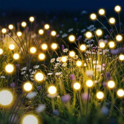 Solar Lights Outdoor-8Pack 64LEDs Solar Garden Firefly Lights Outside,Solar Powered Light Outdoor and Garden Decorative IP65 Waterproof,Yard Patio Pathway Decor,Gardening Gifts for Women,Warm White - Image 2