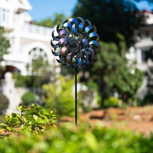 Wind Spinners Outdoor,64.2Inch 360°Rotating Crescent Windmill for Yard, Garden Wind Spinner with Blue Green Purple Gradient Blades, Weatherproof Metal Garden Decor - Image 6