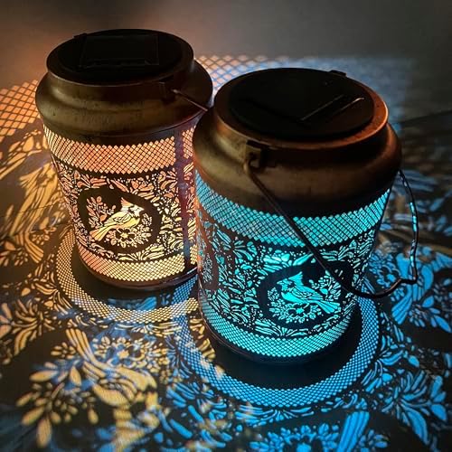 Solar Hanging Lanterns Outdoor Waterproof, 2 Pack Metal Decorative Lights by HGRXIJtz