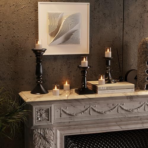 VIODAIM 12Pack Flickering Flameless LED Candles with Timer, Battery Powered - Small Pillar & Votive, Clear (2"X3") (Pack of 3) - Image 6