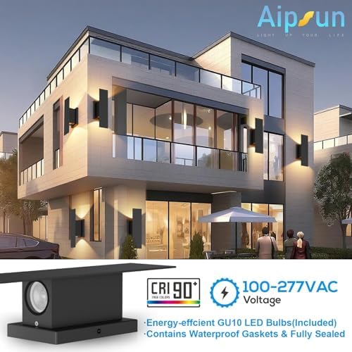 Aipsun 4 Pack Outdoor LED Up Down Wall Sconces, Black Modern Porch Lights - Image 3