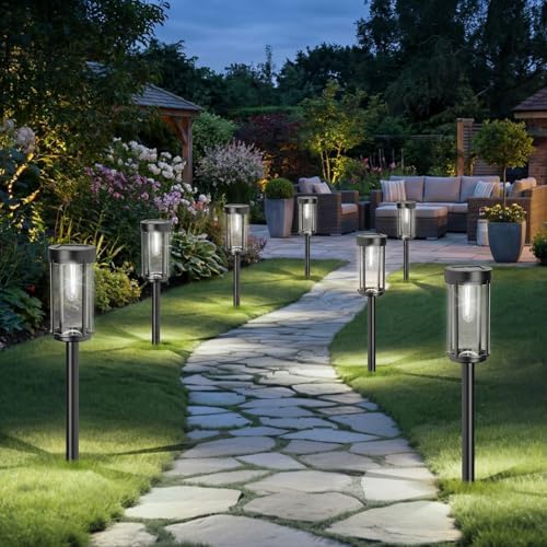 Sparkblaze 12 Pack Solar Pathway Lights Outdoor, Modern Classic Solar Garden Lights, Auto On/Off Landscape Lighting for Yard, Lawn, Patio, Walkway, Waterproof Solar Stake Lights. (12, Cold White) - Image 7