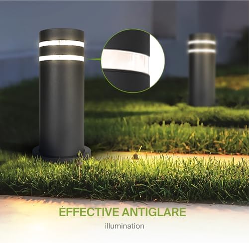 ASD 12" Round Bollard Light Fixture, Outdoor Pathway Floor Lamp | Antiglare, Waterproof, ETL Listed | 60W E26 Bulb Socket 120V | Landscape Hardwired Lighting, Exterior Post Lantern | Black - Image 7