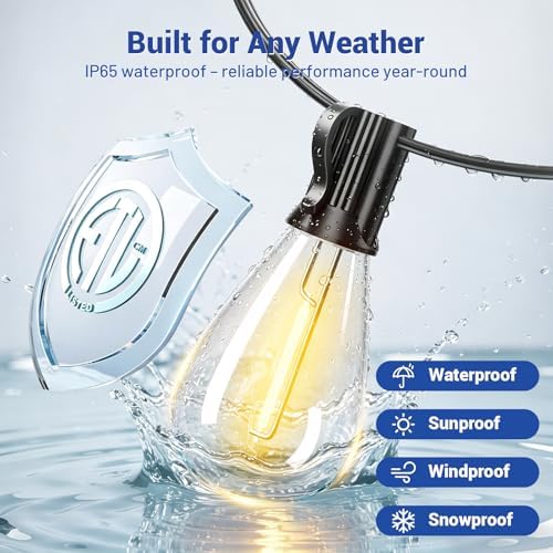 50FT Outdoor String Lights with Remote & Dimmable, 18+1 Shatterproof Waterproof Bulbs, Dimmable Outside Hanging Patio Lights for Backyard, Porch, Deck, Garden 2700K Warm White - Image 3
