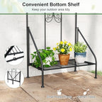 Giantex Metal Garden Trellis for Climbing Plants, 75" x 20" Outdoor Rose Trellis w/Foldable Bottom Shelf, Freestanding Plant Support for Vines, Flowers, Vegetables & Fruits, Patio Lawn Garden, Black - Image 5