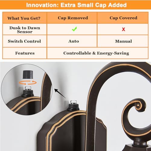 Dusk to Dawn Outdoor Wall Light in Oil Rubbed Bronze with Gold Rim 2-Pack Wall Lamp Outside Sensor Exterior Light Fixtures Wall Mount Porch Light E26 Exterior Wall Sconces for House Garden - Image 3