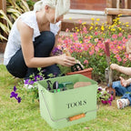 Garden Tool Organizer, Metal Tool Caddy with 3 Compartments, Portable Garden Tool Basket with Handle, Gardening Tool Kit Holder Empty, Garden Tool Storage for Indoor and Outdoor Use - Green - Image 3