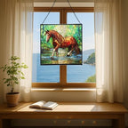Chestnut Tennessee Walking Horse Stepping Through Shallow Creek Square Suncatcher – Stained Glass Style Window Panel with Scene, Custom Decorative Hanging Art for Equestrian Home, Christmas 9N2Zu1 - Image 6