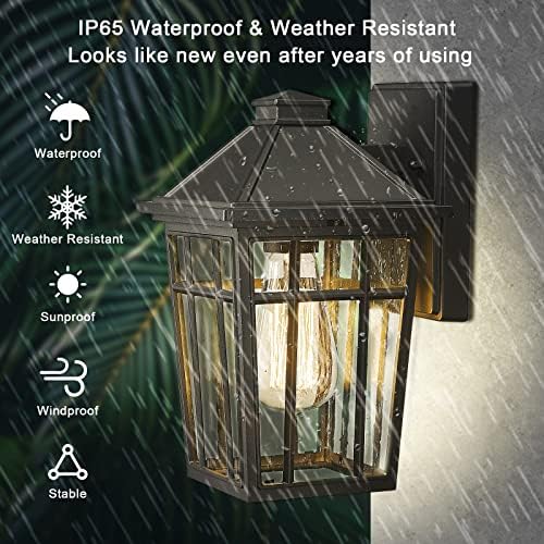 Darkaway Outdoor Sconce Lights Wall Light Fixtures, Front Porch Light Outdoor Wall Anti-Rust Waterproof Aluminum with Glass Exterior Light Fixture for Patio, Yard, Doorway, Garage(2 Pack, Black) - Image 2