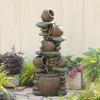 Bumilgar 5-Jug Rock Outdoor Water Fountain with LEDs, 60 in - Image 2