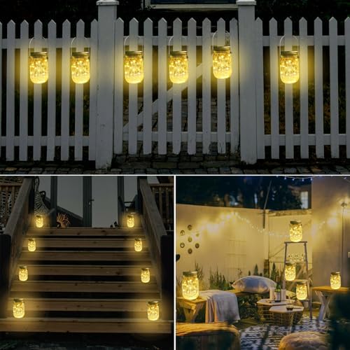 SmilingTown Solar Mason Jar String Light Lids 12 Pack 30 LED Fairy Firefly Inserts Lighting with 12 Hangers Waterproof for Outdoor Tree Patio Lawn Garden Decor, No Jars - Image 2
