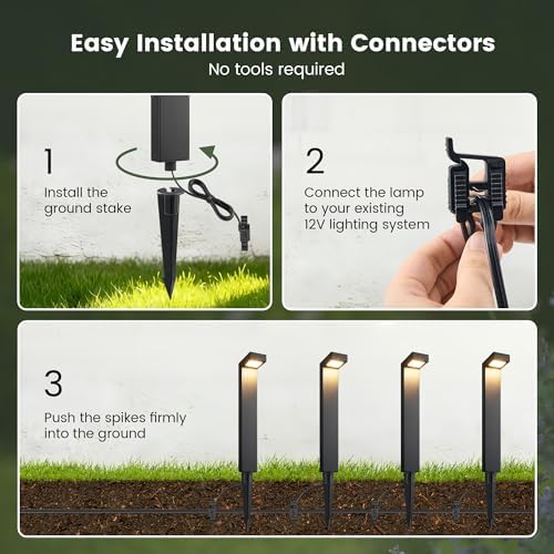 SURAIELEC 4 Pack Low Voltage Landscape Lighting, Warm White, Aluminum - Image 6