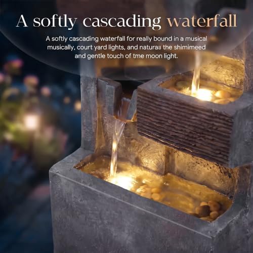 40" H Modern Outdoor Water Fountain, 5-Tier Waterfall with LED Lights - Image 4
