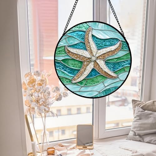 Starfish Ocean Stained Glass Window Hanging Suncatcher Gift for Women 9.8" - Image 2