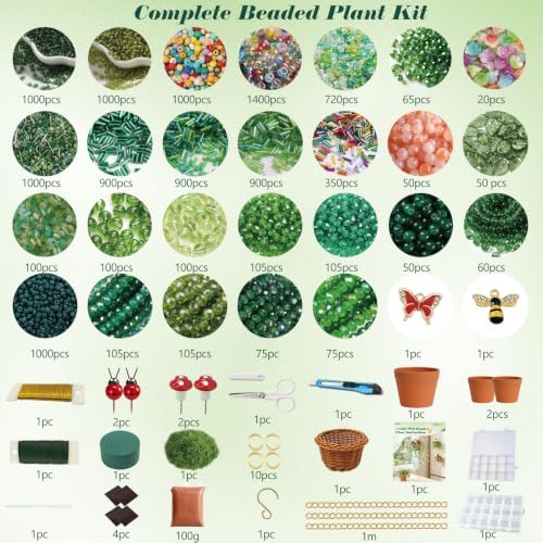 Ohanniewa 11300PCS 4 Pack Beaded Plant Kit with Fridge Magnets, DIY Hanging Plant Crafts with Video Tutorials, Handmade Gifts for Plant Lovers, Cute Desk & Refrigerator Decor - Image 2