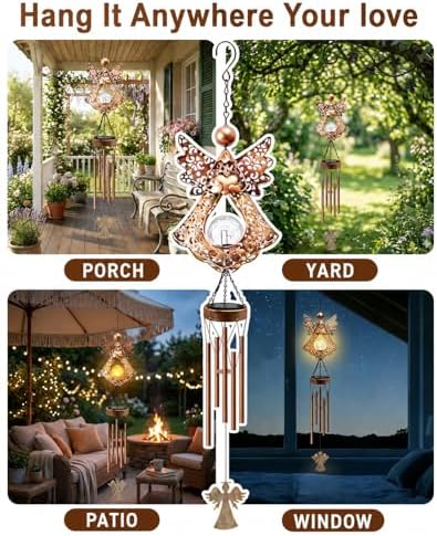 41" Large Angel Solar Wind Chimes for Outside, Metal Garden Decor - Image 6
