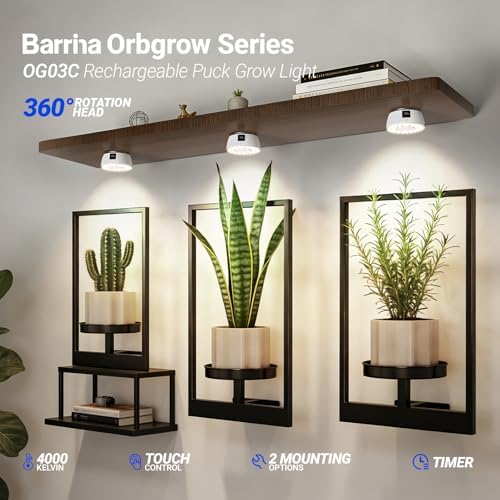 Barrina OG03C Rechargeable Puck Grow Light, 5200mAh, 4000K, 2 Packs, White - Image 2