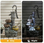 KEIKI 32.3" Tall Outdoor Garden Water Fountain with Led Lights, Modern Cascading Tiered Waterfall Outside Freestanding Fountains Décor for Patio Lawn Backyard Indoor Home, Resin, Vintage Pump - Image 3