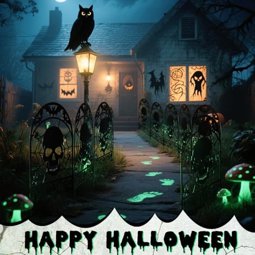 Yaocom 12 Pack Halloween Skull Fence, 16.5" H x 11.8" W Metal Outdoor Decor - Image 4