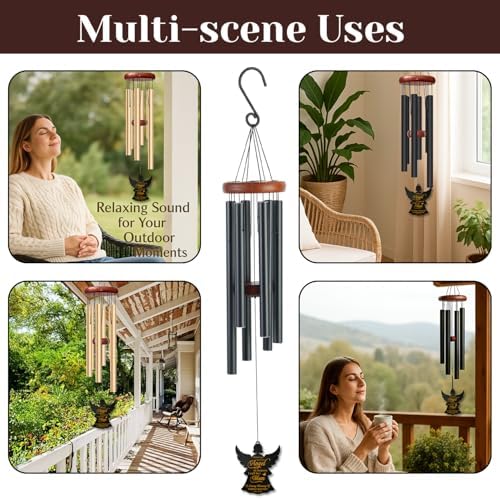 Memorial Wind Chime Angel Mom, Personalized Custom Name and Years, Sympathy Gift for Loss of Mother, Remembrance Windchimes Indoor Outdoor Porch Decor Melodic - Image 4