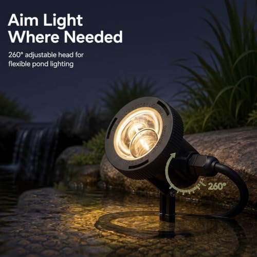 Low Voltage Pond Lights 2PK Landscape Lighting Submersible Light 2900K Warm White 5.4W 135 Lumens Underwter Lights Floodlight with 15FT Wire for Swimming Pool, Fountain, Pond - Image 5