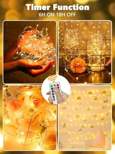 YIQU 3 PK 78FT 240LED Fairy Lights Battery Operated with Timer Remote Warm White 4 Pack Gen2 Solar Lanterns Outdoor Waterproof Hanging Halloween Flame Light - Image 6