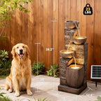 Solar Water Fountain Outdoor Garden 4 Tiers Stone Texture Modern Fountains - Image 2