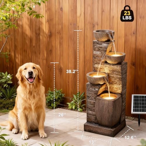 Solar Water Fountain Outdoor Garden 4 Tiers Stone Texture Modern Fountains - Image 2