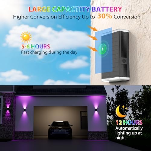 Solar Lights Outdoor,8 Lighting Modes Dusk to Dawn Lighting Wall Sconce IP67 Waterproof Up and Down Solar Wall Light Front Door Light for House, Garage, Porch,Doorway,Fence,Festival Decor (2 PACK) - Image 4