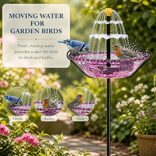 Solar Fountain for Bird Bath Outside, Water Fountain with Stake Stand to Attract Birds for Garden, Patio & Yard - Image 3