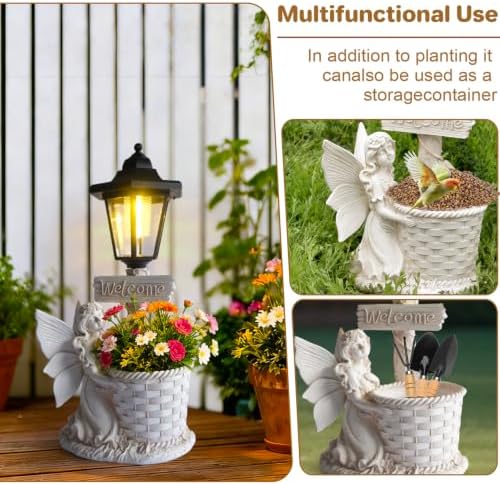 Solar Angel Fairy Garden Outdoor Statues with Solar Lantern and Flowerpot Welcome Sign Decor Angel Figurines Sculptures Resin Outdoor Statues for Patio Yard Lawn Mom Grandma Gifts - Image 2