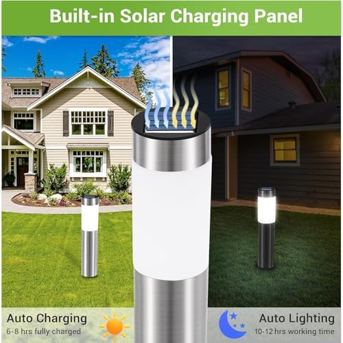 8 Pack Solar Pathway Lights Outdoor, Solar Walkway Lights with Polished Stainless Steel Layer, IP45 Waterproof Outdoor Solar Lights for Garden Yard Landscape Driveway Patio Deco - Image 3