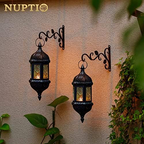 2 Pcs Hanging Candle Lantern Moroccan Chandelier Retro Candle Holder Moroccan Vintage Metal Hollow Wedding Hanging Candle Holders Lantern Contain 35cm Chain, Black - Image 2