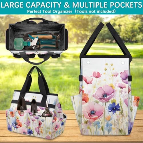 Garden Tool Bag Organizer Garden Tote Bag with Pockets Poppy Lavender Spring Tool Storage Organizer Gardening Tool Kit Holder 13" x 6.8" x 2.8" - Image 4