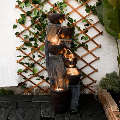 6-Tier Cascading Outdoor Water Garden Fountain 49.61''H Modern Waterfall - Image 5