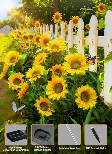 Brightown Solar Garden Lights, 4 Pack Sunflowers Flower Lights Waterproof - Image 4