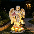 Solar Angel Statues Outdoor Garden Lawn Decor, 9.5" Resin Angel Statue with Solar Succulent & LED Lantern Lights Garden Patio, Yard Accessories, Fairy Sculpture and Figurine Decor Statue, Gift for Mom by GardenWhisper
