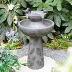 Glitzhome Outdoor Water Fountain with Lights & Pump, 26" H 2-Tiered Polyresin Bird Bath Fountain Floor-Standing Water Feature Waterfall Fountain for Garden, Yard, Patio, Home Decor by Glitzhome