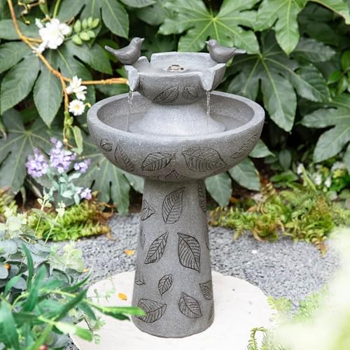 Glitzhome Outdoor Water Fountain with Lights & Pump, 26" H 2-Tiered Polyresin Bird Bath Fountain Floor-Standing Water Feature Waterfall Fountain for Garden, Yard, Patio, Home Decor by Glitzhome