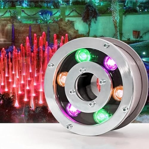 Recessed Underwater Lights - Ring Fountain RGB Light, 12V Low Voltage Middle Hole Pond Lighting, IP68 Waterproof Submersible Fountain Spotlight, For Underwater Landscape Decorative(Blue Light,6W(12v)) by Unknown