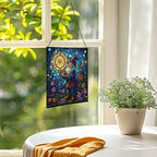 Gnome with Dreamcatcher Stained Glass Suncatcher – Square Hanging Window Panel for Home or Greenhouse – Whimsical Glass Art Gift for Garden Lovers, Christmas, Halloween, Father Days 8jzg1a - Image 3